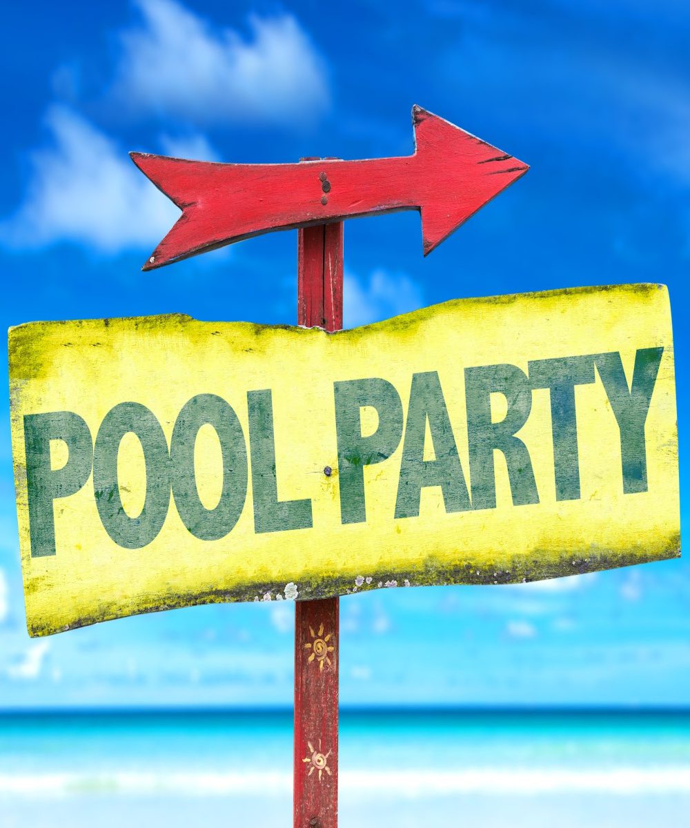 Sign with pool party